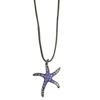 Ekaterini necklace, starfish, lilac Swarovski crystals brown cord and with gold accents